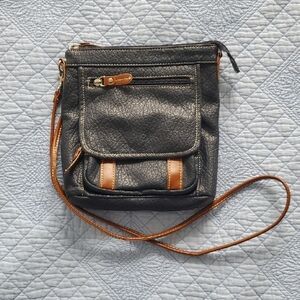 Kelly & Katie Crossbody Purse, 9" x 9", Blue & Brown